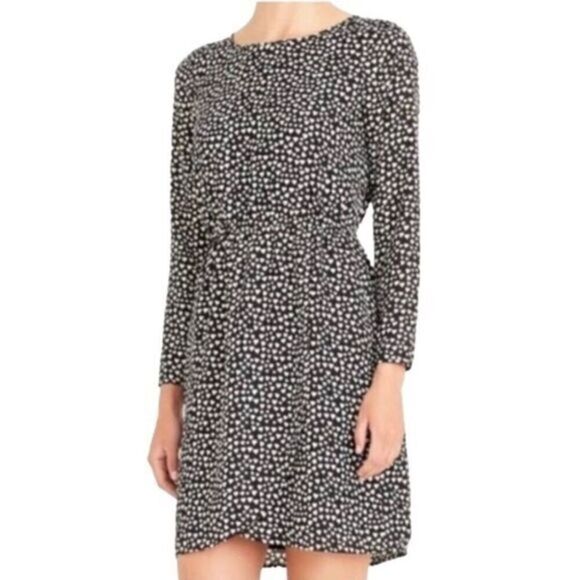 J Crew Mercantile Black White Heart Print Long Sleeve Dress - Picture 1 of 7